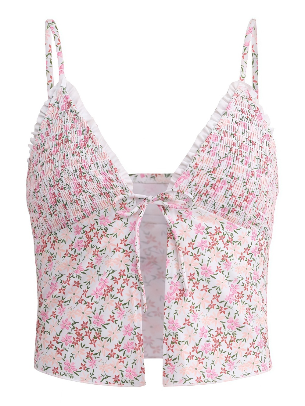 Floral Smocked Tie-Front Chemise Top - Pink - Picture 1 of 4